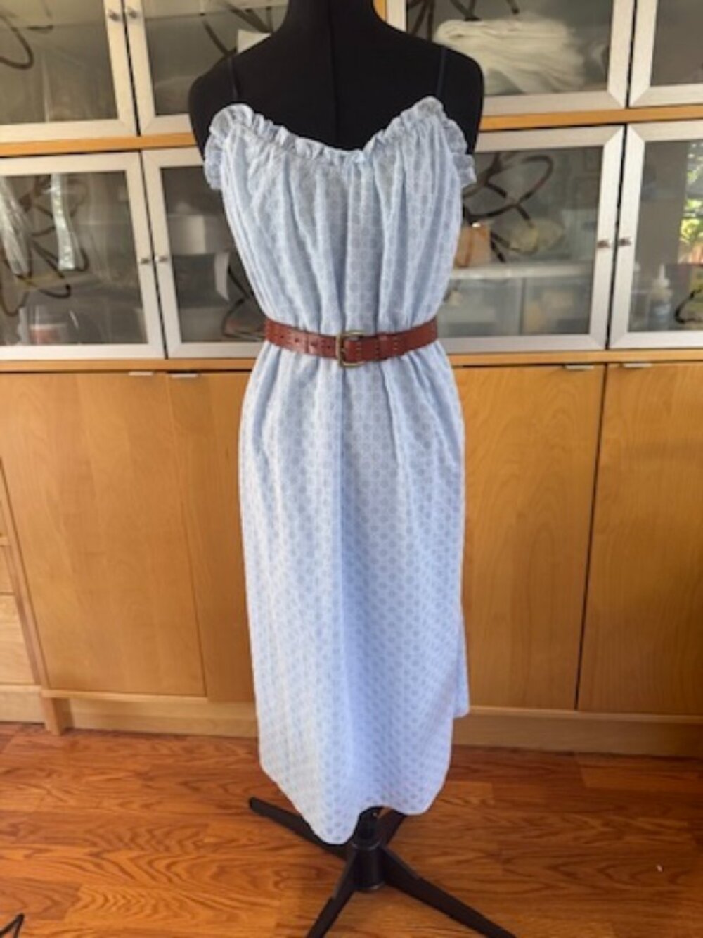 Joie Blue Eyelet Maxi Dress Size Small Spaghetti Strap Cotton Midi Maxi Dr